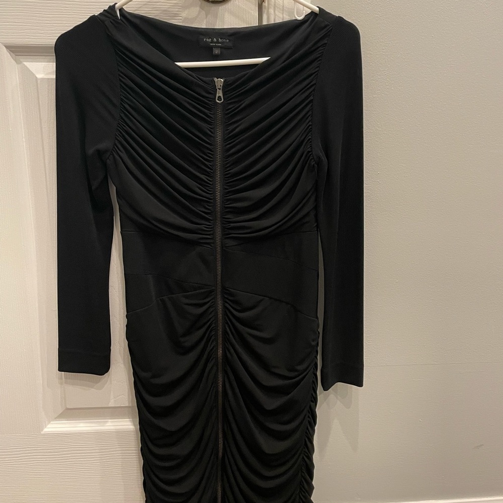 Rag and Bone Dress. Black with Ruching and Zipper.